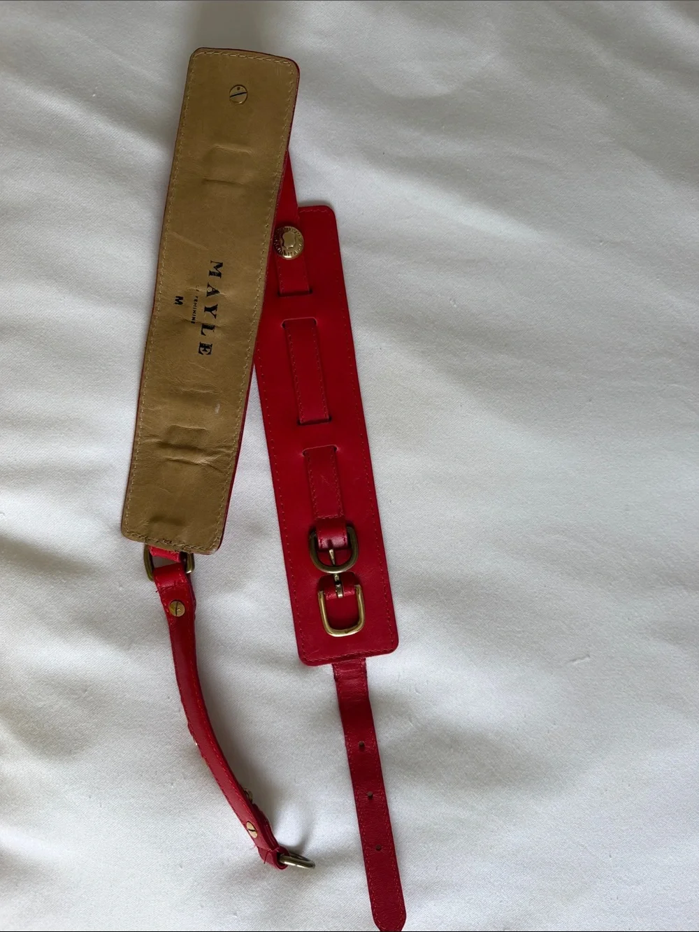 Mayle Red Leather Belt with Brass Hardware